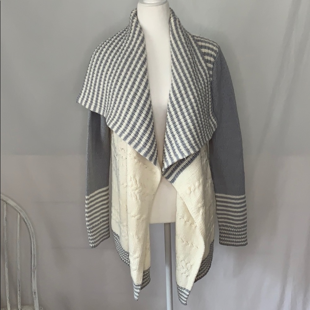 GAP Gray and Cream Striped Cardigan
